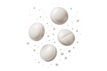 Pile of white pills isolated on transparent background, medication concept