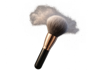 Makeup brush and powder isolated on transparent backdrop, beauty product shot