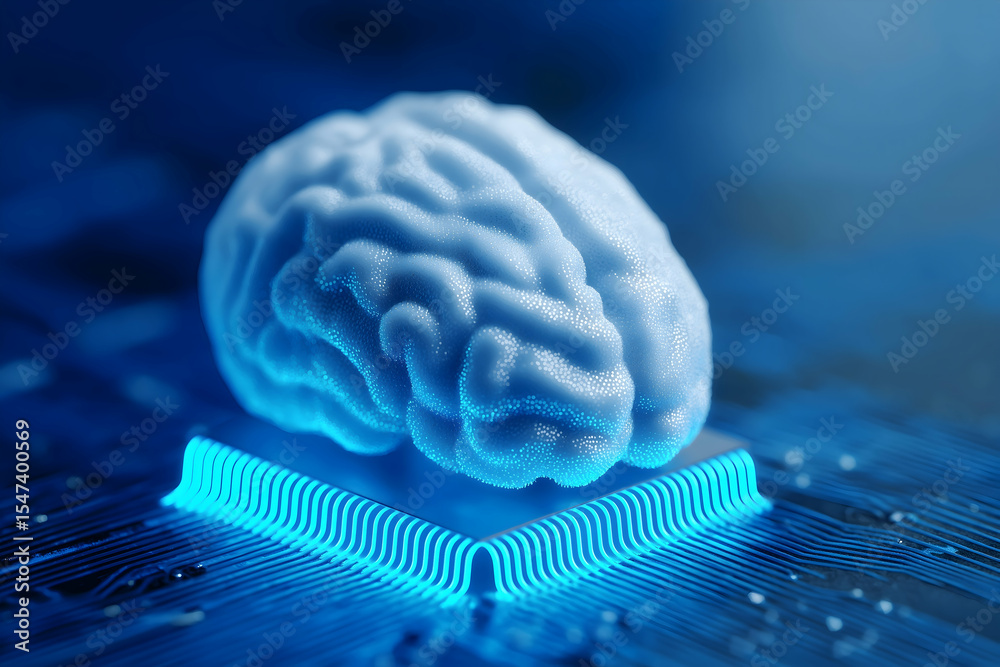 Aufkleber a glowing digital brain resting on a microchip, symbolizing artificial intelligence and advanced com
