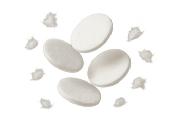 Cosmetic cotton pads isolated on transparent background, hygienic supplies