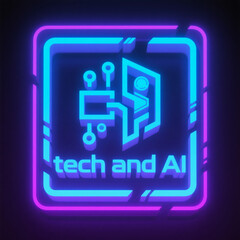Logo idea illustration about technology and AI (Artificial Intelligence) with neon color