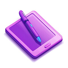 A purple icon of an art tablet with a stylus 3D
