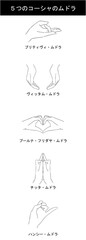 5つのコーシャのムドラ　白黒イラストセット