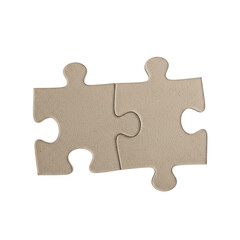 Fototapeta premium Two plain, light colored jigsaw puzzle pieces are perfectly connected, symbolizing partnership, problem solving, or completion.