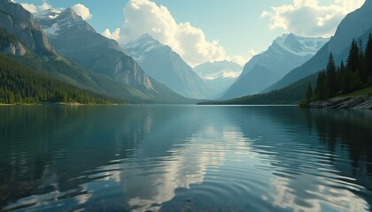Obraz premium Serene mountain lake surrounded by trees on a calm day