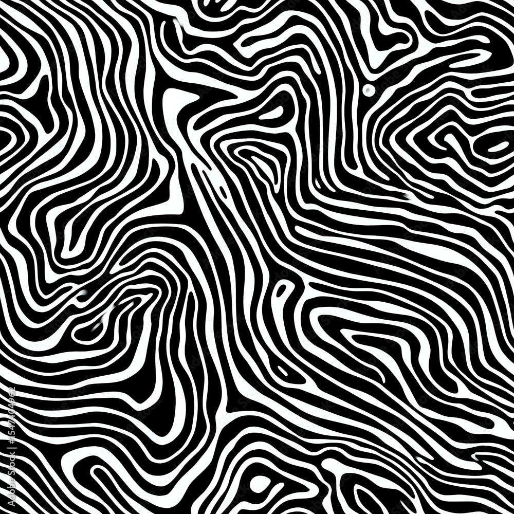 Poster abstract black and white wavy lines creating organic zebra-like pattern. seamless repeating backgrou