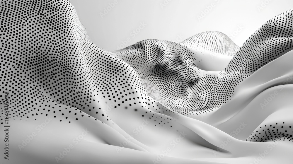 Poster abstract representation of a face formed from dots on wavy surface