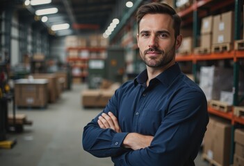 Chief technologist in a raw materials warehouse, showcasing expertise and leadership
