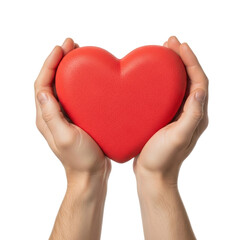Obraz premium A pair of hands carefully holds a bright red heart, representing concepts like love, health, charity, and protection.