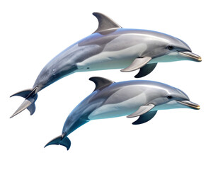 Obraz premium Pair of Dolphins Swimming Side by Side – Transparent PNG Cutout