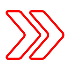 Double chevron icon. Outlined arrows pointing right, representing forward motion, fast-forward, navigation, or directional flow in user interfaces.