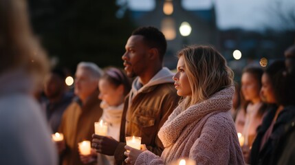 Community gathers for candlelight vigil in peaceful remembrance at twilight
