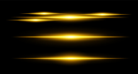 Horizontal yellow flare beams in stacked layout on dark background with smooth gradients and glow effect. Sci-fi or HUD visual element.