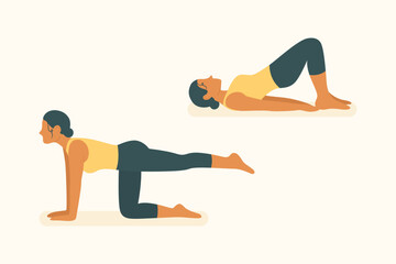 Bird-dog and knee hold movements from pilates and yoga routines targeting core engagement, spinal control, balance, and strength