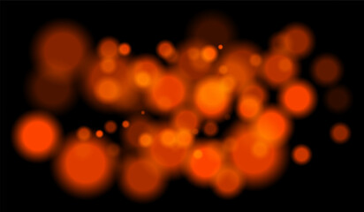Bright orange bokeh particles of multiple sizes with depth effect on dark background. Perfect for night visuals or technology-themed scenes.