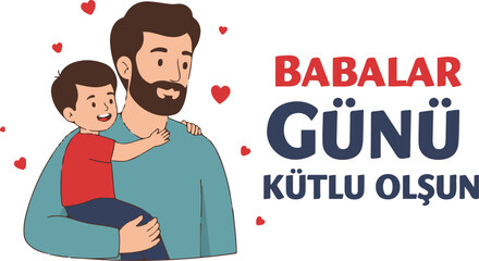  A digital illustration depicting a father holding his young son. 