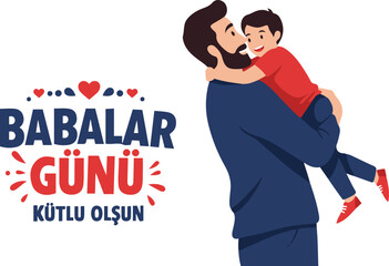  A heartwarming illustration of a father embracing his young son, celebrating Father's Day. 