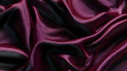 Obraz premium Elegant burgundy and black satin fabric draping gracefully, showcasing its smooth texture and rich colors.