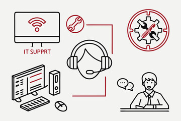 It support and computer service isolated on white background in vector