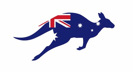Kangaroo silhouette with australian flag