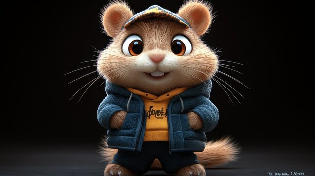 Cute, cartoon chipmunk in trendy clothes - Powered by Adobe