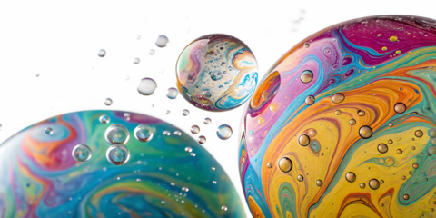 abstract spheres-with-swirling-colors-and-bubbles isolated on white background png, ai generated