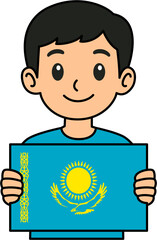 A man is holding the Kazakhstan flag