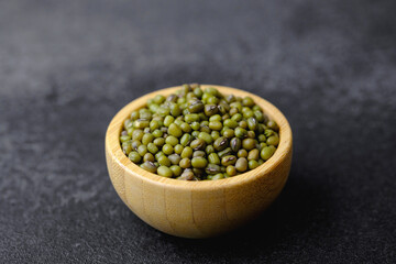 Green Mung Beans In Wooden Bowl