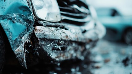 An artistic capture of a rusted front bumper of an old car in a dilapidated setting, emphasizing the passage of time and decay in urban landscapes through textures.