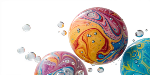 abstract spheres-with-swirling-colors-and-bubbles isolated on white background png, ai generated