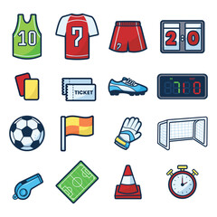 Football and Soccer Equipment Icon Set &ndash; Flat Vector for Sports Design and Infographics