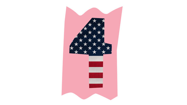 A stylized number four, decorated with the American flag design, on a pink background. - Powered by Adobe