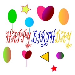 Colorful Happy Birthday Greeting Card with Balloons and Shapes