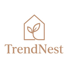 TrendNest Logo: Modern House & Plant Design