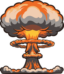 Illustration of a big nuclear mushroom cloud, isolated on white background
