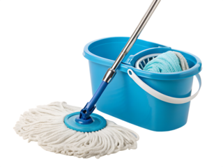 bucket with mop and-bucket isolated on white background png, ai generated