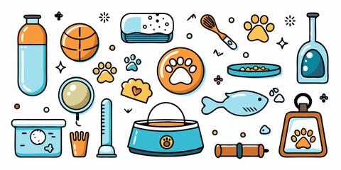Creative pet care icon dog bone and other pet related symbols