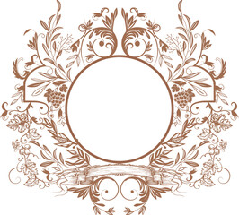 Luxury vintage hand drawn grape leaf wreath round vector illustration