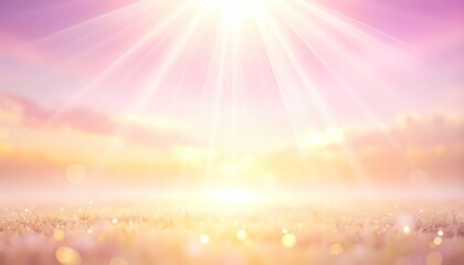 Naklejka premium Pink sunrise, sun rays, sparkling background. Summer aesthetic background.