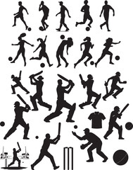 cricket, football silhouette design set
