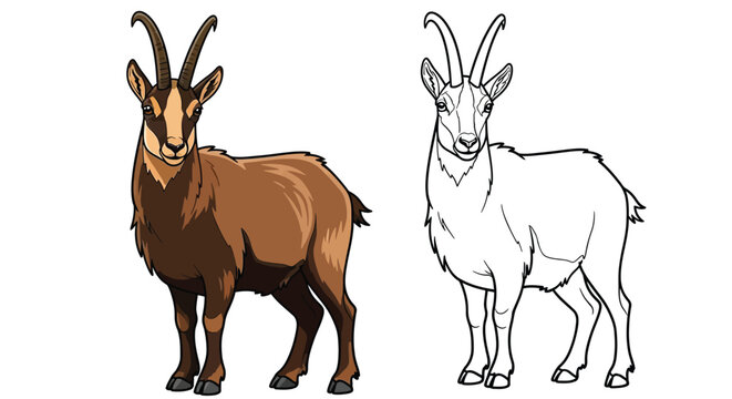 Chamois Goat Antelope Coloring Page with Dual Styles Mountain Wildlife Art Activity