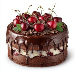 Delicious Chocolate Cake Topped with Cherries and Chocolate Shavings