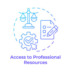 Access to professional resources blue gradient concept icon. Legal services. Accounting, marketing. Round shape line illustration. Abstract idea. Graphic design. Easy to use in infographic, brochure