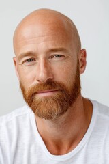 Obraz premium Bald caucasian male with beard smiling in close-up portrait