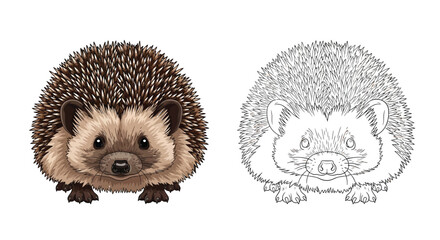 Obraz premium European Hedgehog Coloring Page Featuring Realistic Color and Clear Outline Wildlife Study