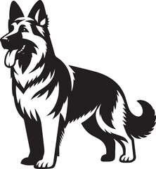 German Shepherd Dog Silhouette Vector | Black and White Illustration
