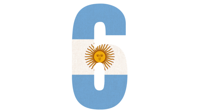 The number six is stylized with the Argentinian flag design.