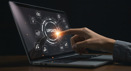 System Software Update Process on Laptop Screen: Modern Technology and Digital Upgrade