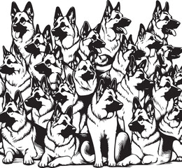 Fototapeta premium German Shepherd Dog Silhouette Vector | Black and White Illustration