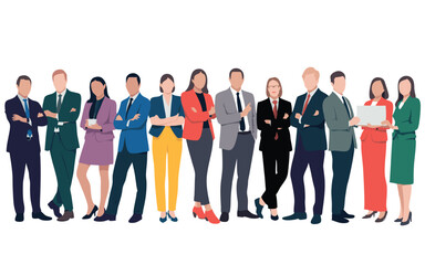 Obraz premium Diverse Team of Business Professionals Standing Together in Suits and Dresses on White Background